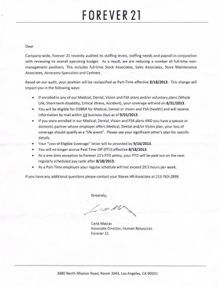 Illustration for article titled Leaked Letter Shows Forever 21 Demoting Workers and Cutting Insurance